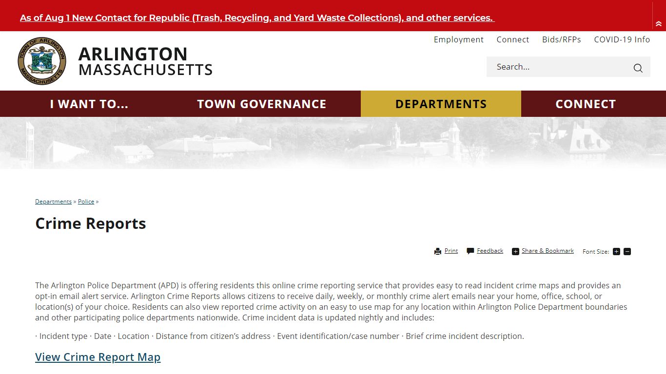Crime Reports | Town of Arlington